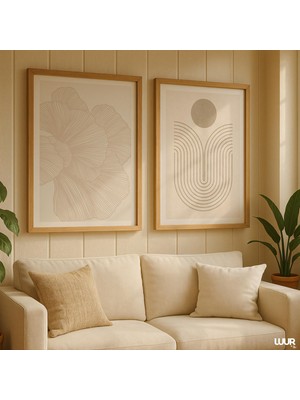 Ninastore Çizgi Sanatı Duvar Sanatı Seti (2 Parça) Minimalist Soyut Bej Baskılar Modern Nötr Ev Dekorasyonu Bo