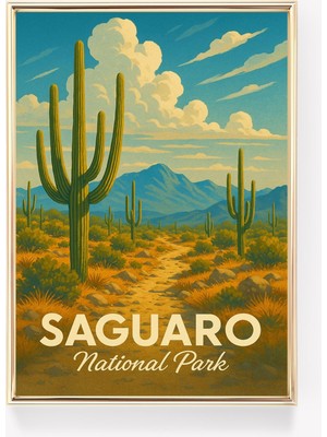 Ninastore Vintage Saguaro Ulusal Parkı Poster Baskısı Kanvas Duvar Sanatı Dekorasyonu Seyahat Hediyesi Güneyba