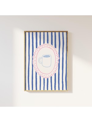 Ninastore Çizgili Kahve Kupası Baskısı Sevimli Kahve Barı Dekoru Dijital Indirme Şık Mutfak Posteri Espresso K