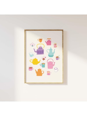 Ninastore Çay Saati Baskısı Dijital Sanat Indirme Sevimli Çaydanlık Sanat Baskısı Trend Mutfak Posteri Çay Fin