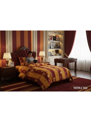 Renkli Düşler Atölyesi Sarı - Kırmızı Forma Desenli %100 Pamuklu Tek Kişilik Taraftar Nevresim Takımı