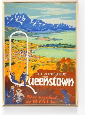 Ninastore Queenstown Için Sıra | Vintage Seyahat Posteri | Manzara | Sanat Baskısı | Retro Tarzı | Seyahat Dek