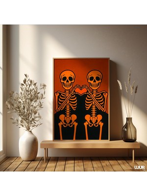 Ninastore Cadılar Bayramı Duvar Sanatı Ürkütücü Iskelet Kalp Baskılı Poster Gotik Tüyler Ürpertici Sevimli Dij