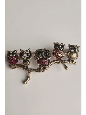 Mith Sb Takı Üç Boyutlu Dalda Baykuş Broş-Yaka Iğnesi-Çanta Aksesuar