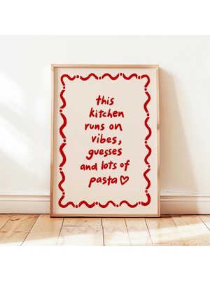 Ninastore Makarna Severler Için Retro Baskılı Kırmızı Komik Mutfak Posteri Minimalist Şef Duvar Dekoru