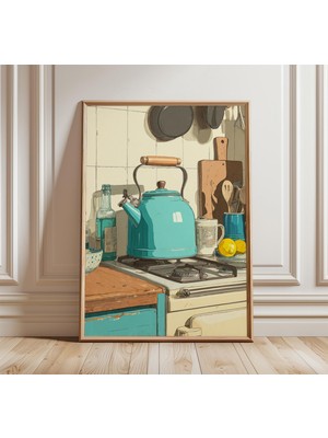 Ninastore Retro Mavi Çaydanlık Posteri, Vintage Mutfak Duvar Sanatı Baskısı, Orta Çağ Ev Dekorasyonu, Rahat Kı
