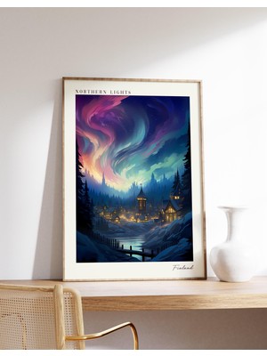 Ninastore Kuzey Işıkları Seyahat Posteri | Finlandiya Seyahat Dekorasyonu | Finlandiya Posteri | Kuzey Işıklar