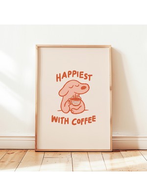 Ninastore "kahveyle En Mutluyum" Baskılı Retro Kafe Pozitif Olumlamalar Posteri Mutfak Duvar Dekoru