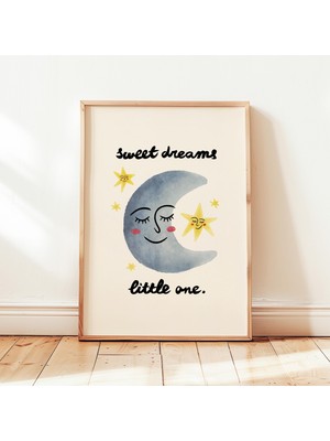 Ninastore Tatlı Rüyalar Küçük Melek, Yazdırılabilir Nötr Ay Temalı Bebek Odası Oyun Odası Posteri, Bebek Duvar