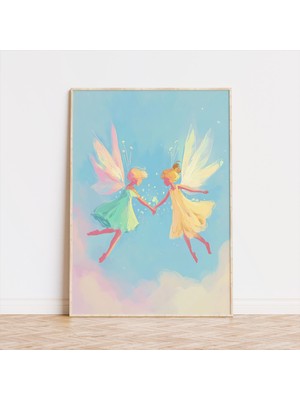 Ninastore Peri Temalı Sanat Baskısı: Hayalperest Pastel Çocuk Odası Dekorasyonu (Dijital Indirme)