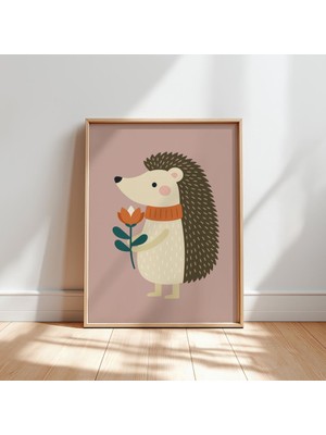 Ninastore Kirpi Posteri, Sevimli Orman Temalı Çocuk Odası Baskısı, Pembe Çocuk Duvar Sanatı, Iskandinav Bebek