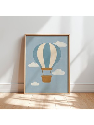 Ninastore Sıcak Hava Balonu Temalı Çocuk Odası Baskısı: Minimalist Mavi Macera Sanatı (Dijital Indirme)