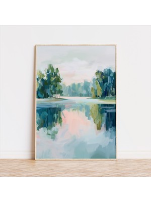 Ninastore Sakin Göl Manzarası Baskısı: Pastel Doğa Yansıması (Dijital Indirme)
