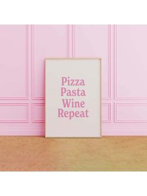 Ninastore Pizza Makarna Şarap Tekrarlı Baskı | Dijital Sanat Indirme | Estetik Mutfak Dekorasyonu | Sevimli Ye