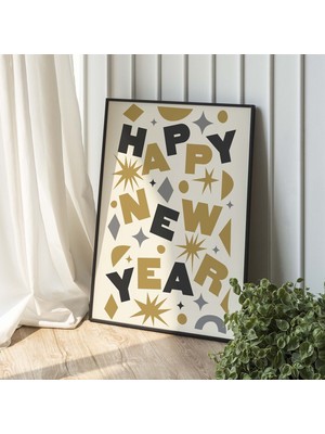 Ninastore Mutlu Yıllar Baskısı | Dijital Sanat Indirme | Siyah ve Altın Yılbaşı Gecesi Baskısı | Sevimli Tatil