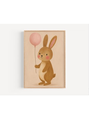 Ninastore Balonlu Tavşan Çocuk Odası Baskısı: Pastel Hayvan Duvar Sanatı (Dijital Indirme)