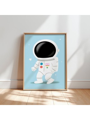 Ninastore Minimalist Astronot Temalı Çocuk Odası Duvar Sanatı | Çocuk Odası Için Uzay Posteri | Nötr Pastel Uz