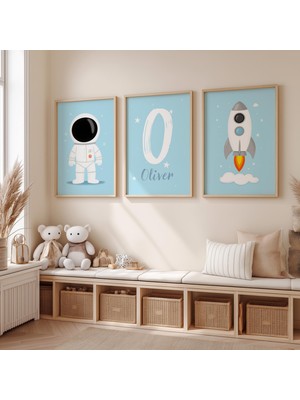 Ninastore Kişiselleştirilmiş Astronot Temalı Çocuk Odası Baskı Seti • Özel Isim ve Uzay Teması (Dijital Indirm