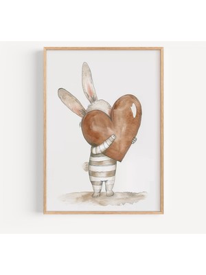 Ninastore Tavşan Kalpli Çocuk Odası Posteri: Pastel Çocuk Odası Dekorasyonu (Dijital Indirme)