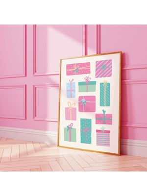 Ninastore Pastel Renklerde Noel Hediyeleri Baskısı | Dijital Sanat Indirme | Sevimli Renkli Noel Dekorasyonu |