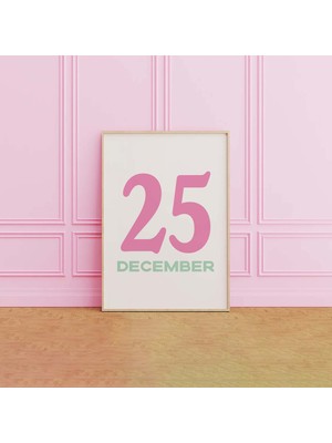 Ninastore Pastel 25 Aralık Baskısı | Dijital Sanat Indirme | Sevimli Pembe Noel Dekorasyonu | Minimalist Tatil
