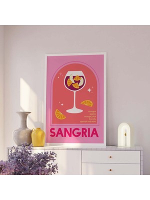 Ninastore Sangria Kokteyl Baskısı | Dijital Sanat Indirme | Pembe Ispanyol Sangria Şarap Kokteyl Barı Baskı Sa