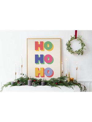 Ninastore Noel Ho Ho Ho Baskısı | Dijital Sanat Indirme | Sevimli Noel Dekorasyonu | Renkli Tatil Duvar Sanatı
