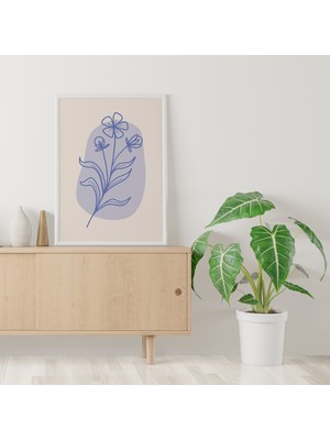 Ninastore Mavi Minimalist Çizgili Botanik Baskı | Dijital Sanat Indirme | Renkli Çiçekli Baskı Sanatı | Seviml