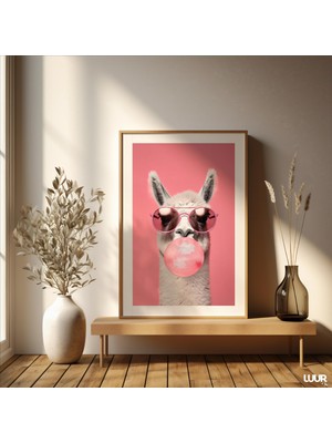 Ninastore Pembe Lama Sakız Baskısı: Komik Çocuk Odası Hayvan Sanatı (Dijital Indirme)