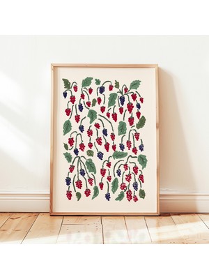 Ninastore Ahududu Baskılı Natürmort Soyut Botanik Poster Eğlenceli Duvar Sanatı Dekorasyonu Çerçevesiz