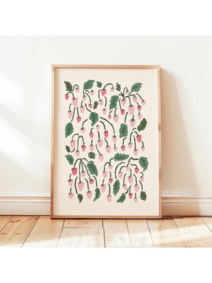 Ninastore Çilek Baskılı Pembe Soyut Botanik Poster, Eğlenceli Duvar Sanatı Dekorasyonu, Çerçevesiz