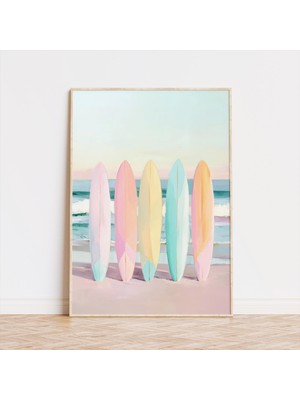 Ninastore Sörf Tahtası Plaj Baskısı: Pastel Kıyı Tablosu Yaz Okyanus Dekorasyonu (Dijital Indirme)