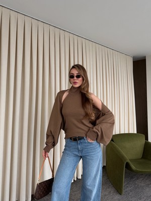 Laluvia Sütlü Kahve Triko Bolero Takım - 601117