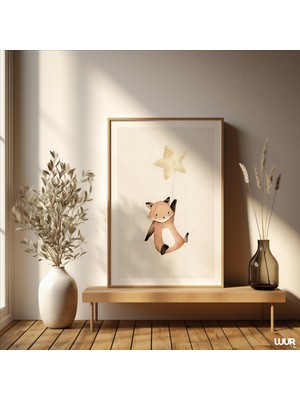 Ninastore Bebek Odası Duvar Sanatı Tilki Baskılı Sevimli Bebek Hayvan Bebek Odası Dekorasyonu Nötr Boho Çocuk