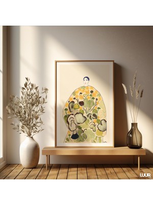 Ninastore Botanik Duvar Sanatı Soyut Çiçekli Kadın Illüstrasyonu Minimalist Modern Baskı Sarı ve Yeşil Doğa Po