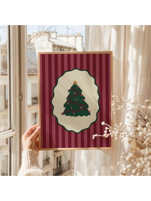 Ninastore Çizgili Noel Ağacı Duvar Sanatı Dijital Indirme Retro Tatil Baskısı Vintage Noel Dekorasyonu Klasik