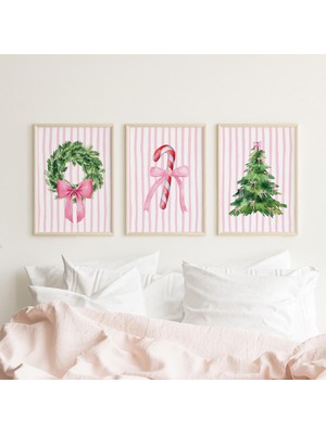 Ninastore Coquette Noel 3'lü Duvar Sanatı Dijital Sanat Indirme, Trend Pembe Noel Baskıları, Kız Çocuklarına Ö