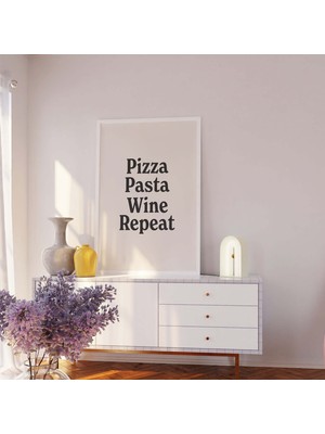 Ninastore Pizza Makarna Şarap Tekrarlı Baskı | Dijital Sanat Indirme | Estetik Mutfak Dekorasyonu | Sevimli Ye