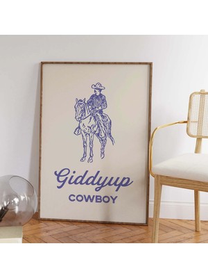 Ninastore Giddyup Cowboy Baskısı | Dijital Sanat Indirme | Retro Mavi Duvar Sanatı | Country Western Sanat Bas