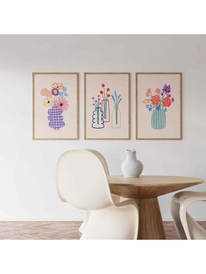 Ninastore Çiçek Vazo Baskı Seti (3 Parça) Natürmort Çiçekli Poster Kız Çocuk Duvar Dekoru