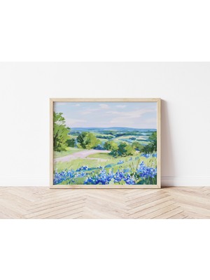 Ninastore Teksas Mavi Çiçeği Tarlası Tablosu: Yabani Çiçek Manzarası Sanatı (Dijital Indirme)