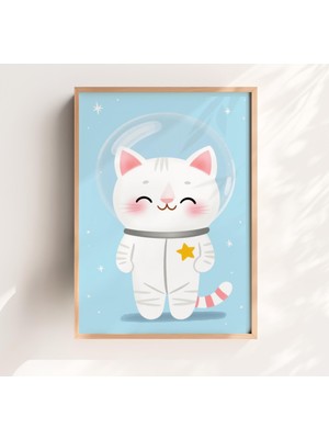 Ninastore Astronot Kedi Baskılı Çocuk Odası Uzay Temalı Dekorasyon (Dijital Indirme)