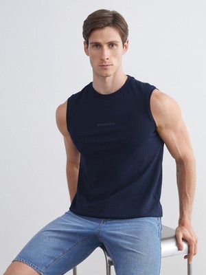 Lc Waikiki Yeni Sezon Bisiklet Yaka Baskılı Erkek Kolsuz Tişört