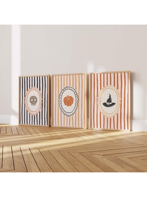 Ninastore Çizgili Cadılar Bayramı Baskıları Dijital Indirme 3 Baskı Rahat Cadılar Bayramı Duvar Sanatı Seti Vi