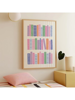 Ninastore El Çizimi Kitap Baskısı, Neşeli Kitap Temalı Duvar Sanatı, Dijital Indirme, Sevimli Kitap Sever Deko