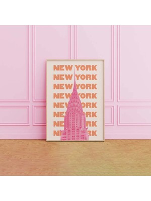 Ninastore New York Şehri Seyahat Baskısı | Dijital Sanat Indirme | Pembe Turuncu Nyc Seyahat Sergisi Baskısı |
