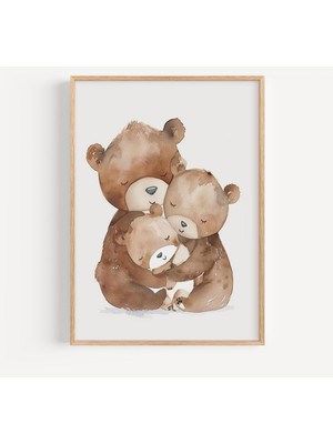 Ninastore Ayı Ailesi Pastel Çocuk Odası Sanat Baskısı: Çocuk Odası Dekorasyonu (Dijital Indirme)
