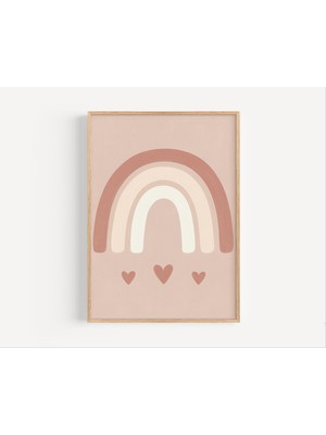Ninastore Boho Gökkuşağı Temalı Çocuk Odası Baskısı: Pastel Kalpler Duvar Sanatı (Dijital Indirme)