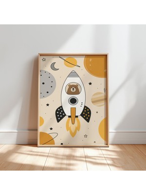 Ninastore Ayı Astronot Uzay Baskısı: Roket Temalı Çocuk Odası Sanatı (Dijital Indirme)