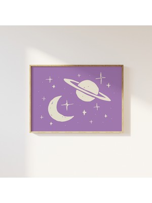 Ninastore Uzay Temalı Baskı | Dijital Sanat Indirme | Sevimli Yıldızlar ve Gezegenler Sanat Baskısı | Mor Duva